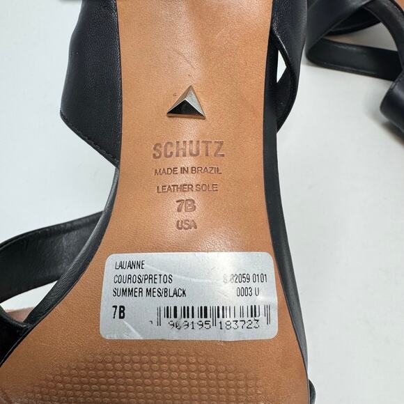 SCHUTZ Lauanne Heels Shoes 7 Black Leather Ankle Strap Brazil Dark Romantic Goth - Picture 10 of 12